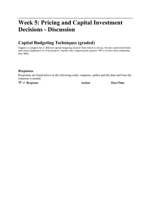 w5 dq2 Capital Budgeting Techniques Get  A Grade Work Use As a Guide Only 