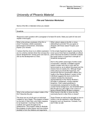 Wk 4 Individual Worksheet Film and Television Worksheet