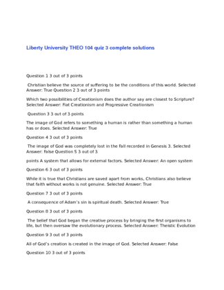 Liberty University THEO 104 quiz 3 complete solutions
