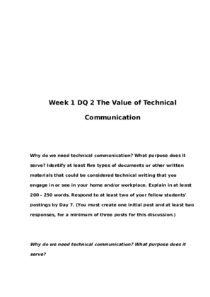 COM 340 Week 1 DQ 2 The Value of Technical Communication 443684216