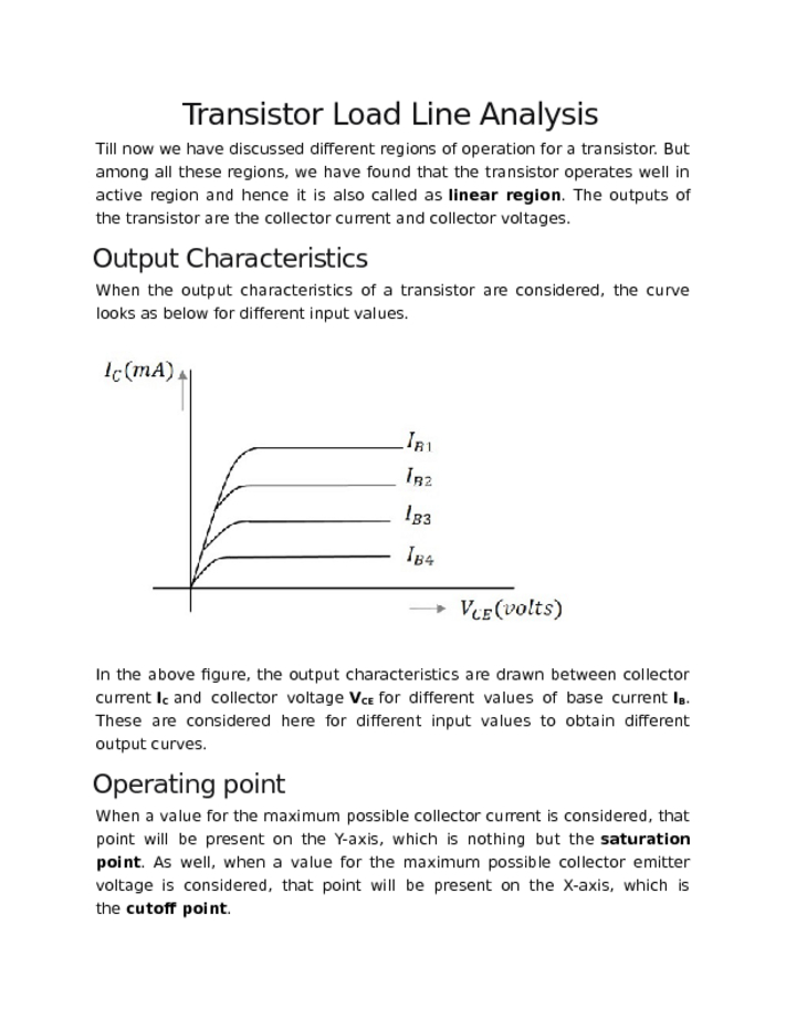 Transistor Load Line Analysis