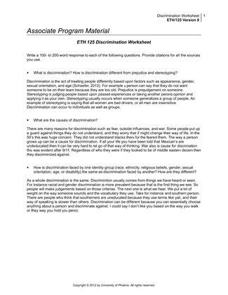 ETH 125 Discrimination Worksheet