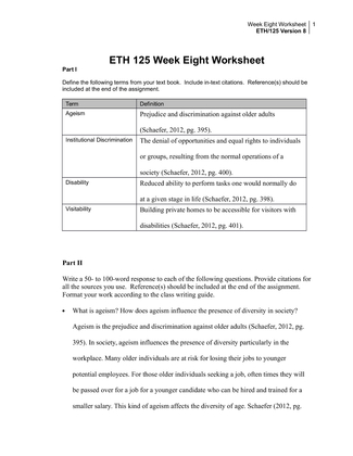 ETH 125 Week Eight Worksheet