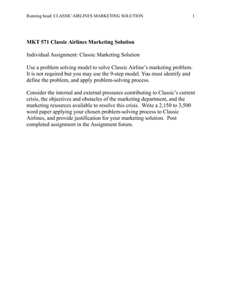 MKT 571 Classic Airlines Marketing Solution