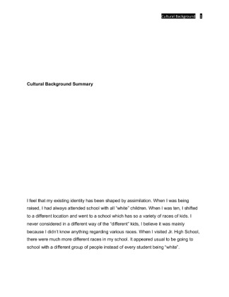 SOC 315 Week 1 Individual Assignment Cultural Background Summary