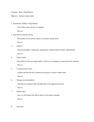 BCOM 426 Week 3 Team Assignment Outline and Reponsibilities