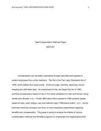 MGT 431 week 4 Team Assignment Compensation Methods Paper