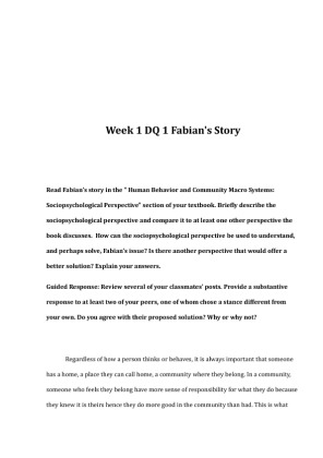 ABS 497 Week 1 DQ 1 Fabians Story