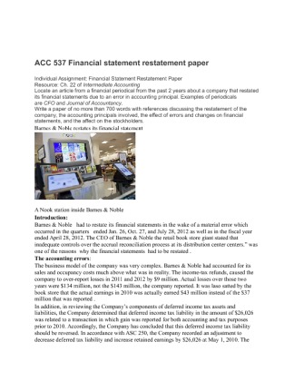 ACC 537  Financial statement restatement paper Barnes & Noble restates...