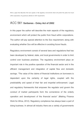 ACC 561 Week 2 Write a paper that describes the main aspects of the...