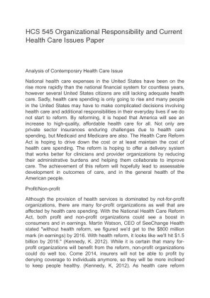 Analysis of Contemporary Health Care Issue