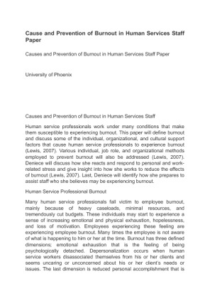Cause and Prevention of Burnout in Human Services Staff Paper