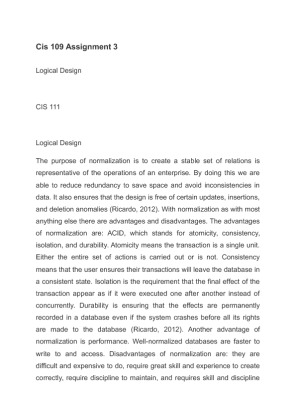 Cis 109 Assignment 3 Logical Design