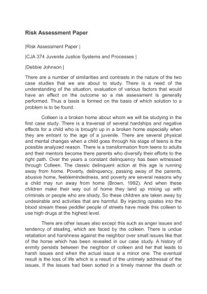 CJA 374 Juvenile Justice Systems and Processes  Risk Assessment Paper