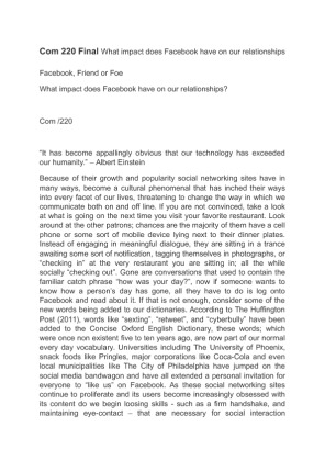 Com 220 Final Paper What impact does Facebook have on our relationships