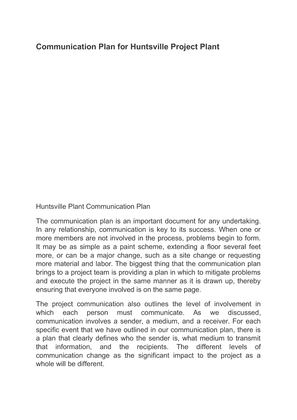 Communication Plan for Huntsville Project Plant