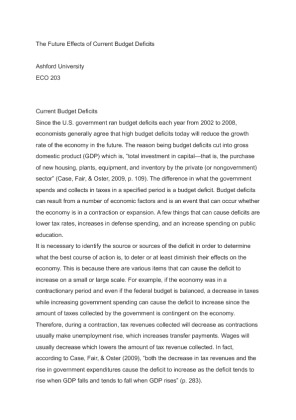 ECO 203 Final Paper The Future Effects of Current Budget Deficits