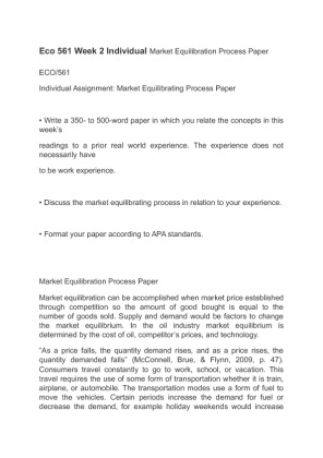 Eco 561 Week 2 Individual Market Equilibration Process Paper