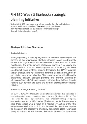 FIN 370 Week 3 Starbucks strategic planning initiative