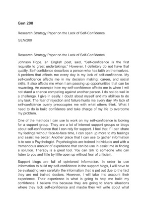 Gen 200 Research Strategy Paper on the Lack of Self Confidence