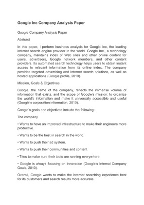Google Inc Company Analysis Paper