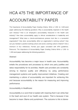 HCA 475 THE IMPORTANCE OF ACCOUNTABILITY PAPER