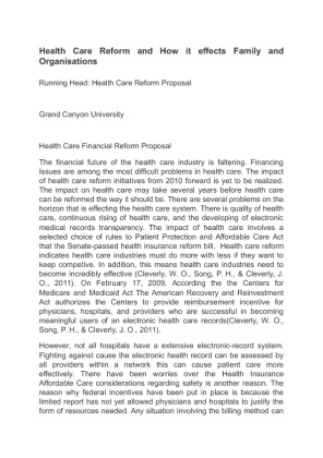 Health Care Reform Proposal