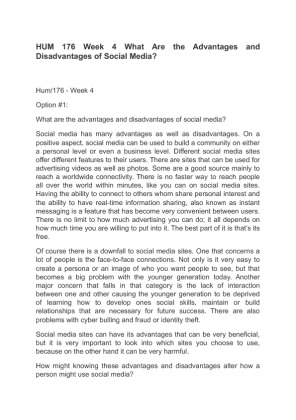 HUM 176 Week 4 What Are the Advantages and Disadvantages of Social Media