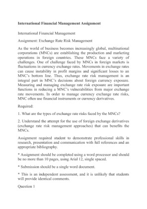 International Financial Management Assignment Exchange Rate Risk Management