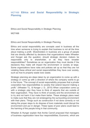 MGT498 Ethics and Social Responsibility in Strategic Planning