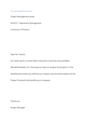 OPS 571 Project Management Recommendation email