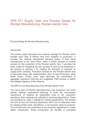 OPS 571 Supply chain and Process Design for Riordan Manufacturing ...