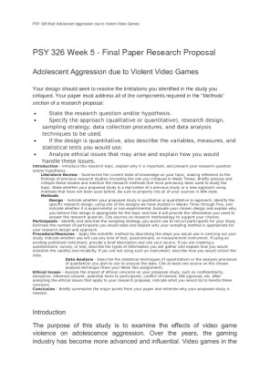 PSY 326 Week 5   Final Paper Research Proposal Adolescent Aggression...