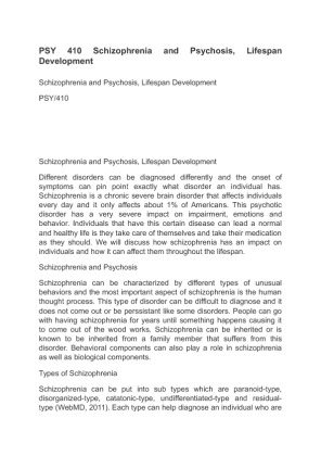 PSY 410 Schizophrenia and Psychosis, Lifespan Development
