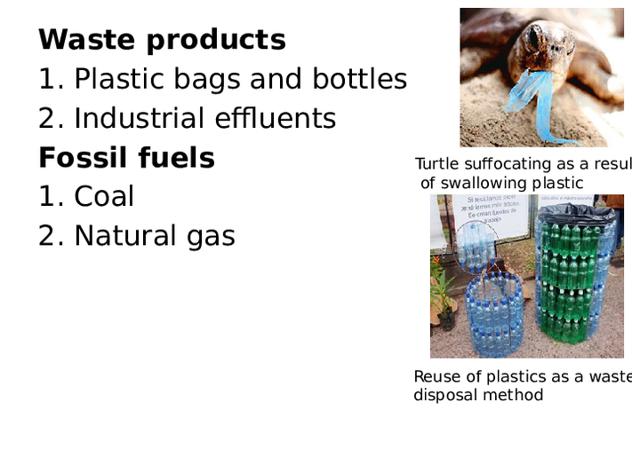Select two waste products and two fossil fuels. Describe the effects of...