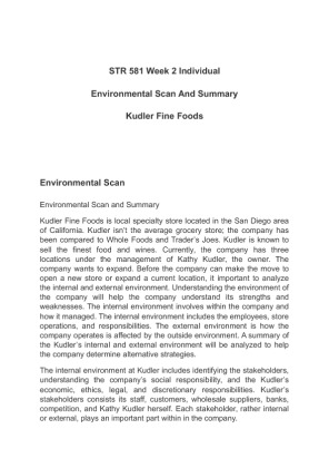 STR 581 Week 2 Individual Environmental Scan And Summary Kudler Fine Foods