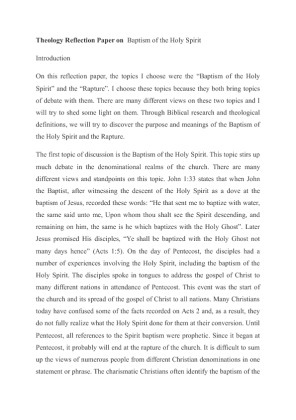 Theology Reflection Paper on  Baptism of the Holy Spirit
