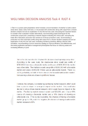 WGU MBA DECISION ANALYSIS RJGT 4 Task 4