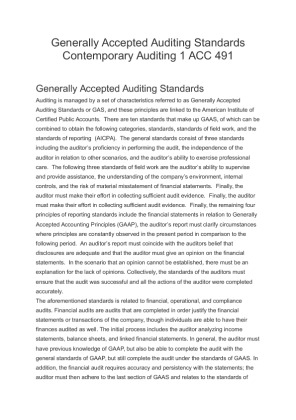 ACC 491 Generally Accepted Auditing Standards