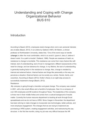 BUS 610 Understanding and Coping with Change