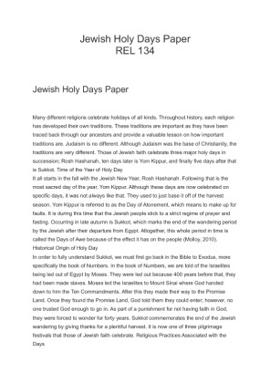 Jewish Holy Days Paper