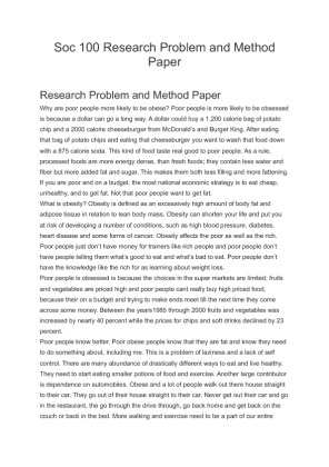 Soc 100 Research Problem and Method Paper
