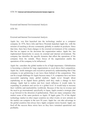 STR 581 External and Internal Environmental Analysis Apple Inc