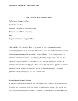HRM 531 Week 4 Performance Management Plan Landslide Limousine Service...