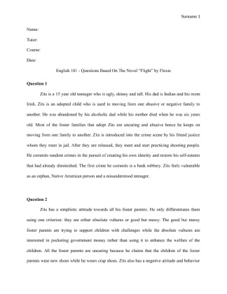  Questions Based On The Novel �Flight� by Flexie [1295 Words]