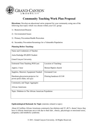 NRS-427V Week 5 Community Teaching Work Plan Proposal