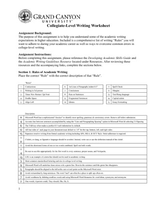 UNV 103 Week 5 College Level Writing Worksheet